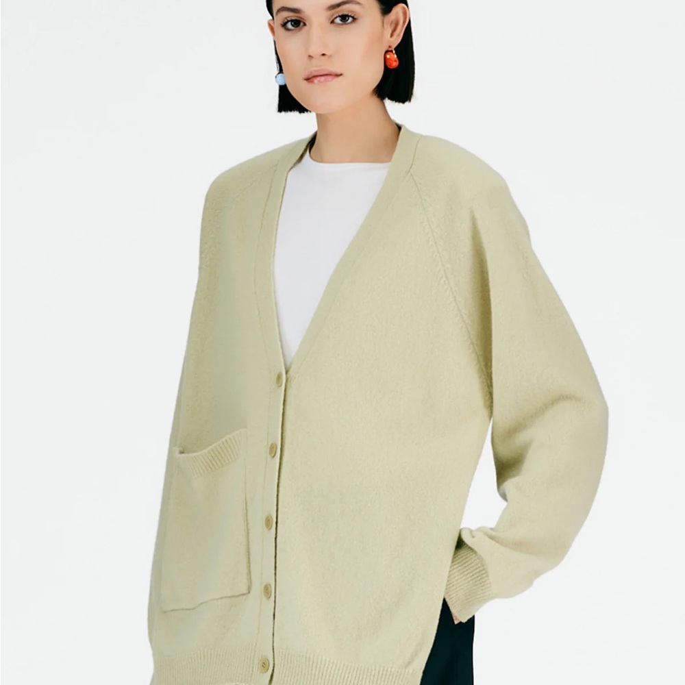 Tibi Soft Lambswool Half Cardigan Light Green